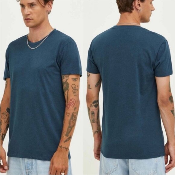 NWT Samsoe Silk Blend Blue T-Shirt Mens Size XL Short Sleeve Tee Barasat Top NEW - Picture 1 of 13